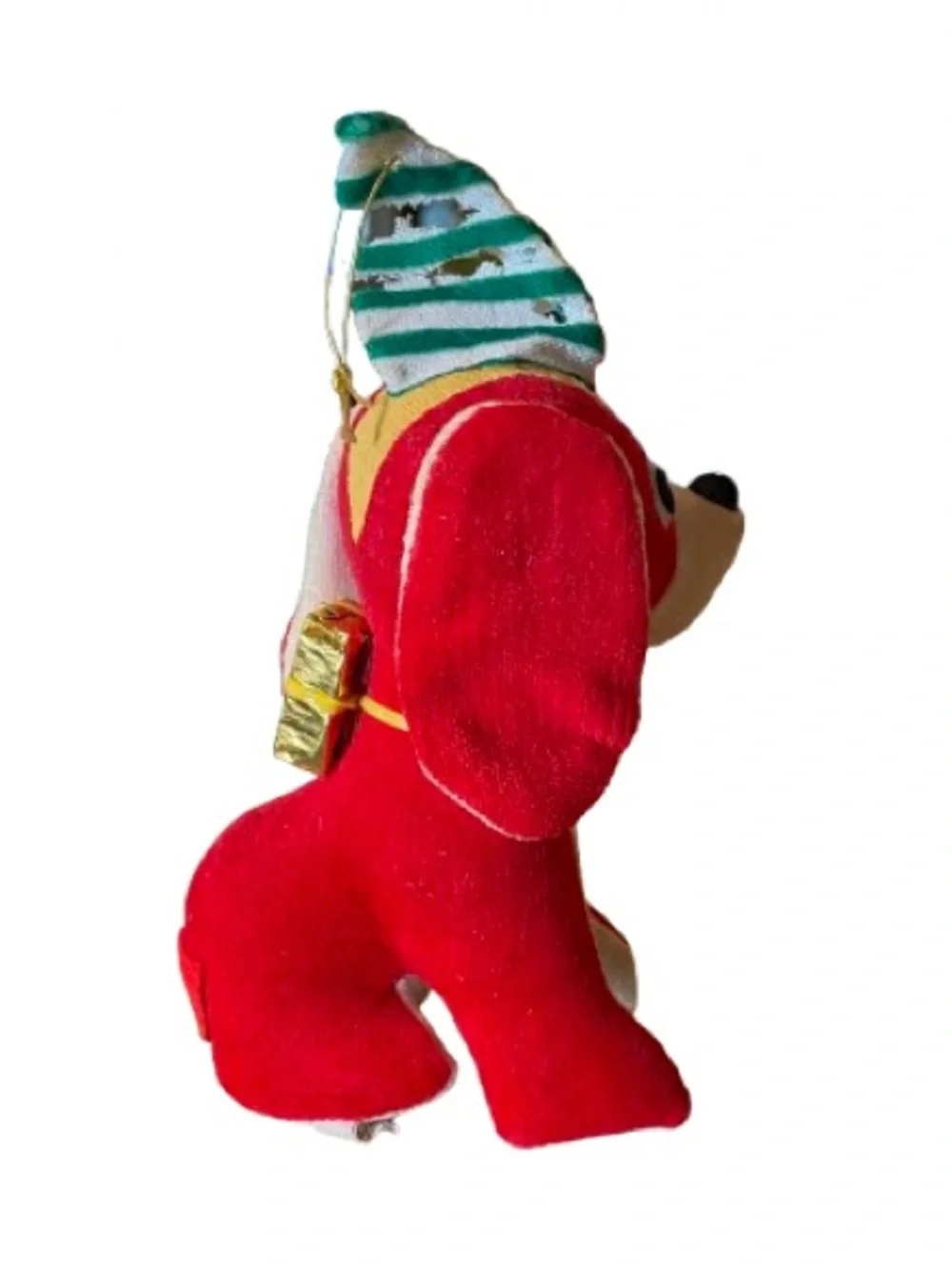 VTG Mid-Century Red Velveteen Dog Ornament Made in Japan Kitschy Retro Christmas